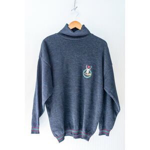 Vintage Peter Werth Blue Embroidered Crest Turtleneck Pullover Sweater Sz Medium